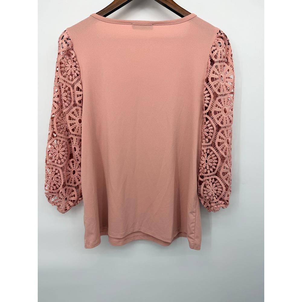 Cable & Gauge Blouse Women Medium Pink Excellent Crochet Lace Sleeve STP07446M - Picture 3 of 9